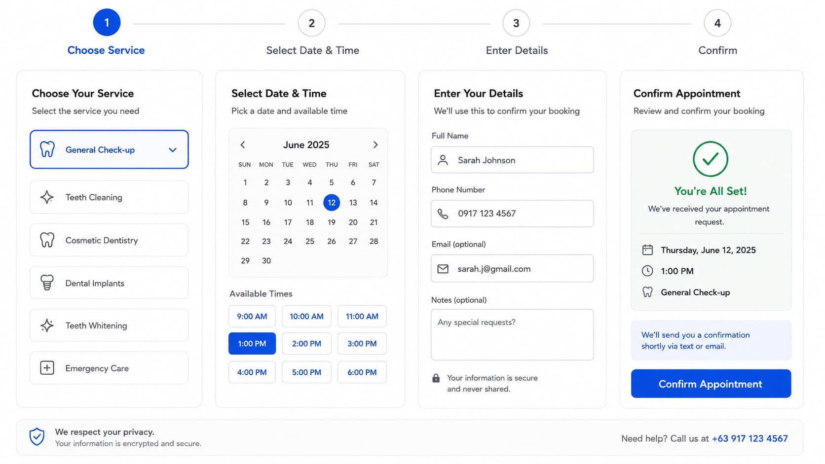 The Smile Co. multi-step appointment booking flow