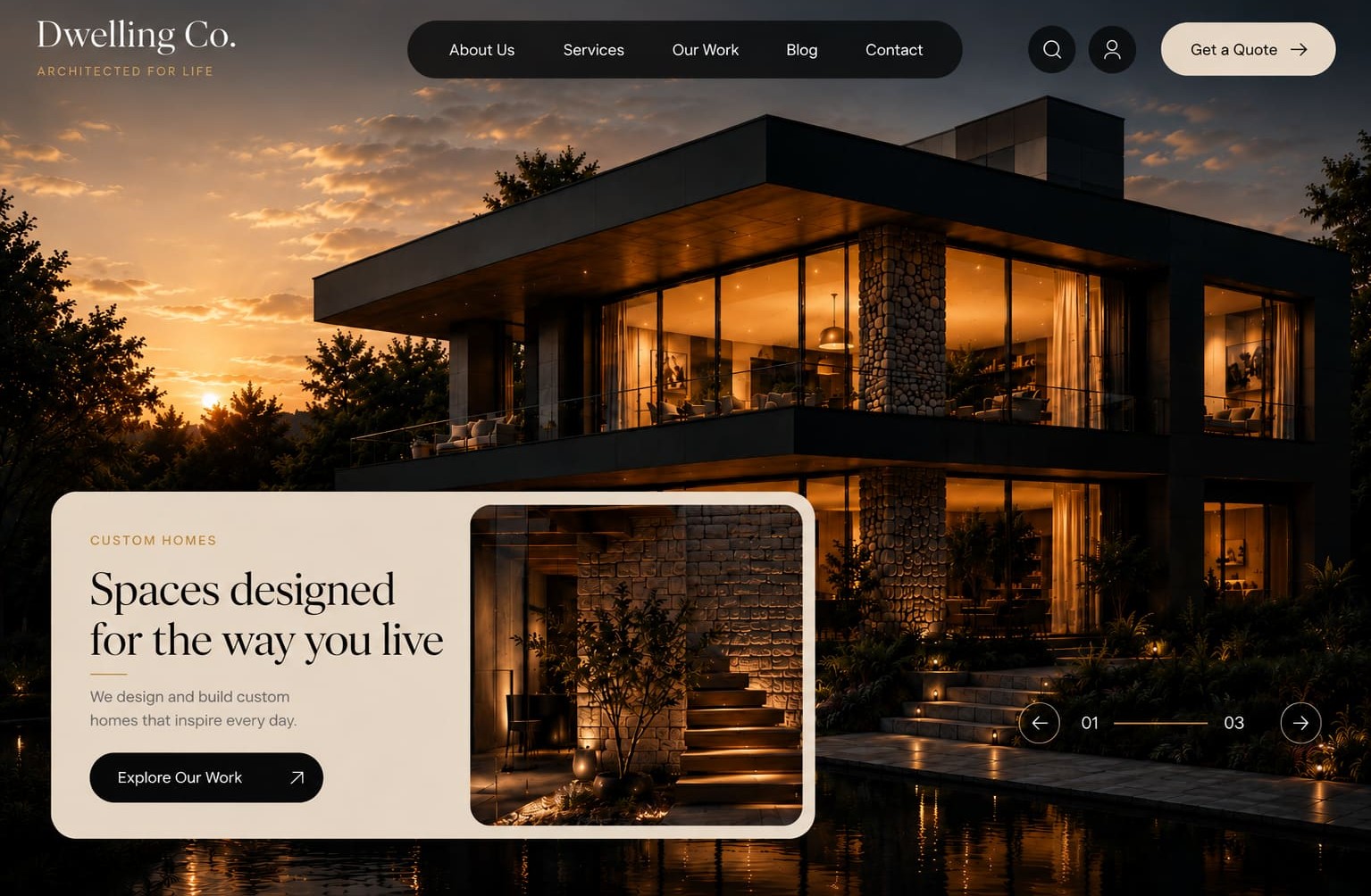 Custom home builder website interface